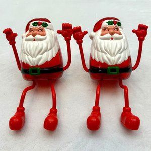 Pair of Santa Clause Candy Fillable Mantle Sitter Bendy Legs & Arms Figures